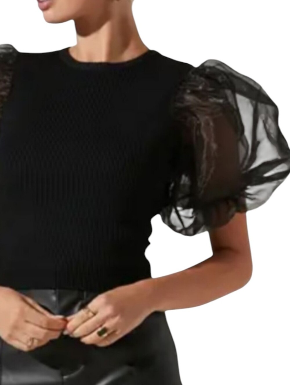 ASTR the Label Avery Organza Puff Sleeve Open Back Black Top Women's Size Small